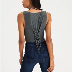 AE Corset-Back Bodysuit Soft & Sexy. Olive. Size S